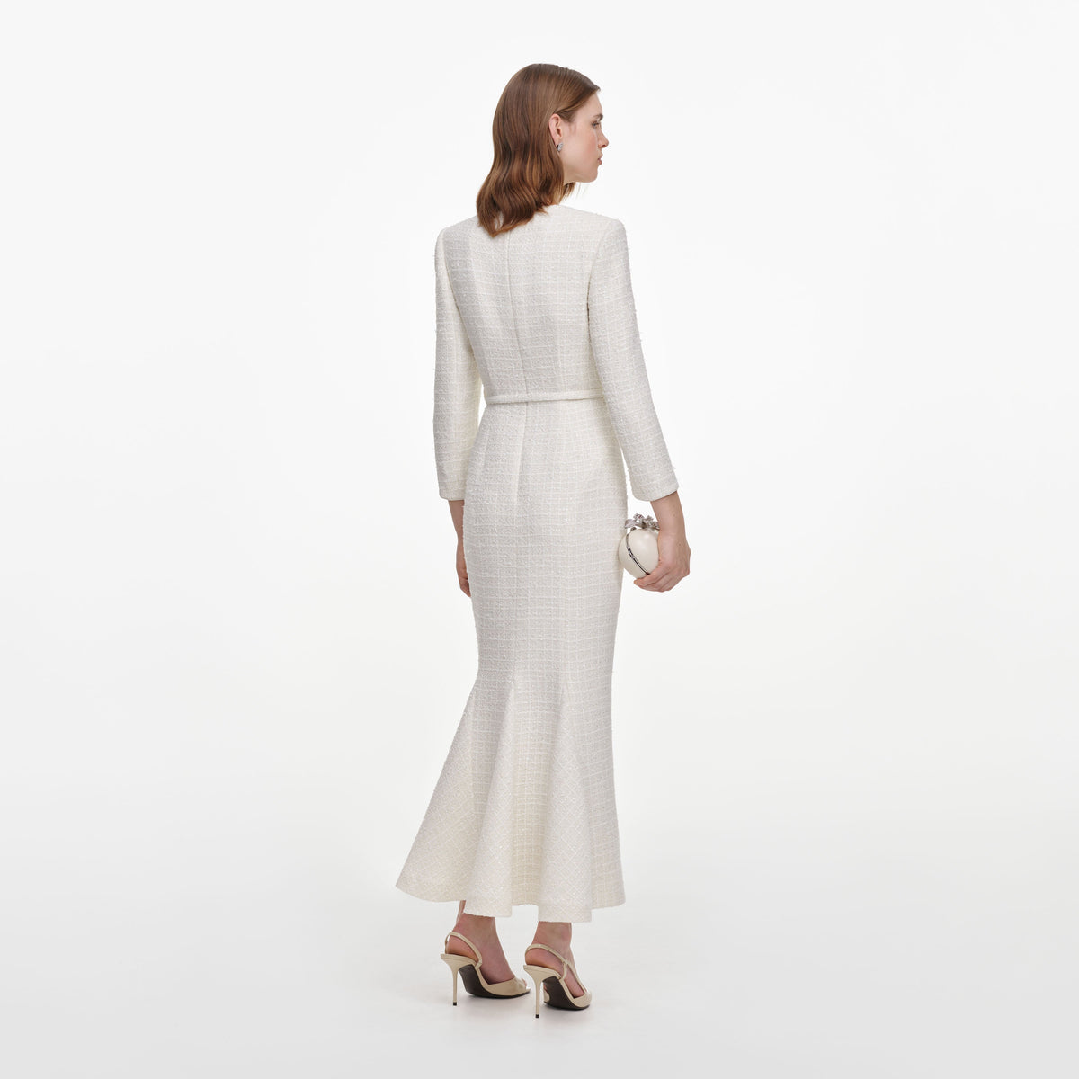 Robe mi-longue en bouclé ajustée à broche Crème - Crème
