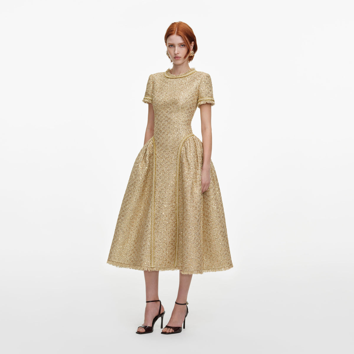 Robe mi-longue en bouclé à sequins Doré - Doré