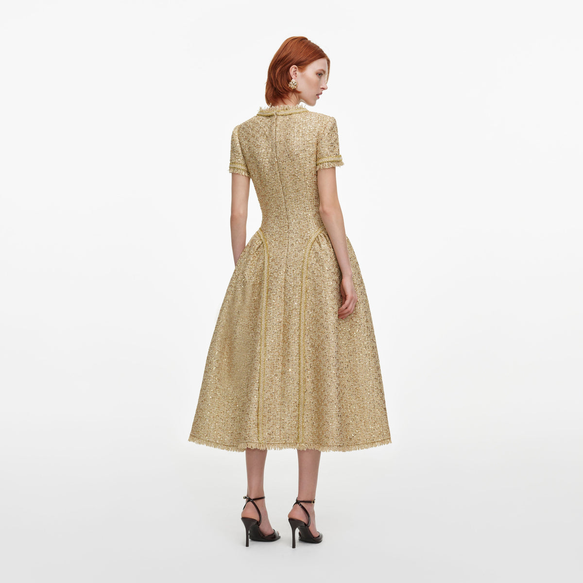 Robe mi-longue en bouclé à sequins Doré - Doré