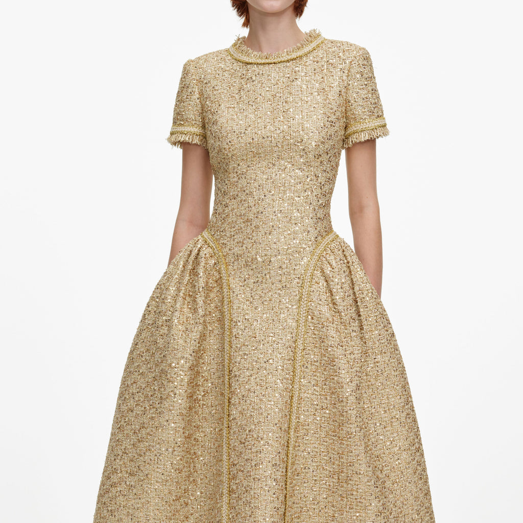 Robe mi-longue en bouclé à sequins Doré - Doré