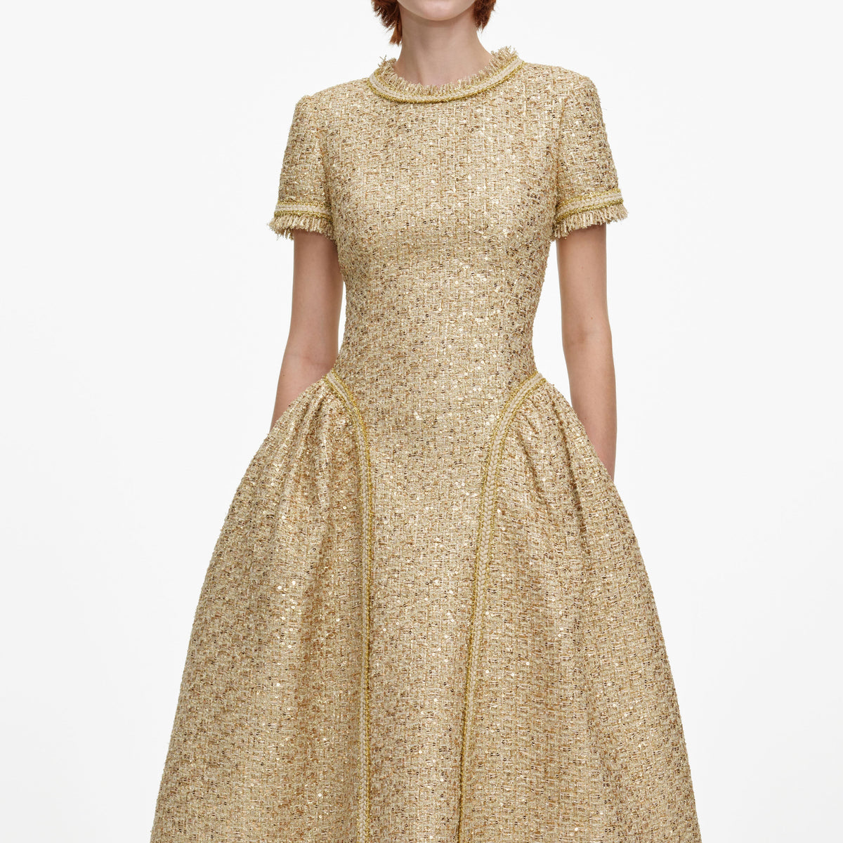 Robe mi-longue en bouclé à sequins Doré - Doré