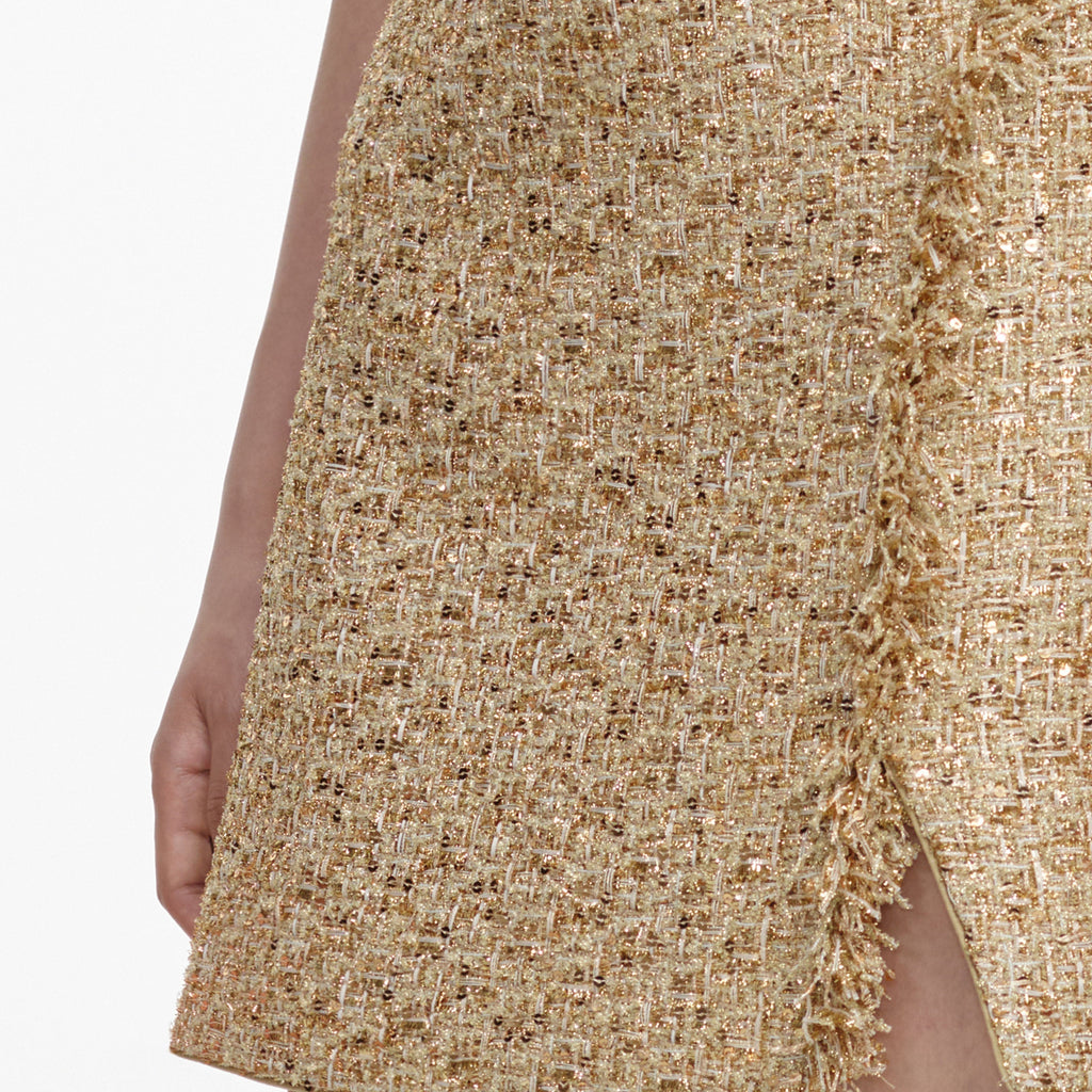 Robe courte sans manches en bouclé à sequins Doré - Doré