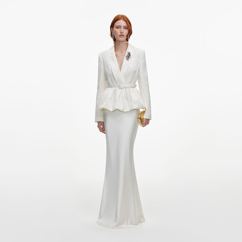 Robe longue en jacquard ajustée Crème - Crème