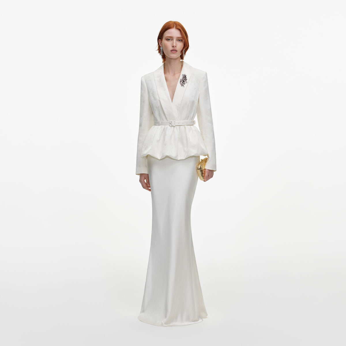 Robe longue en jacquard ajustée Crème - Crème