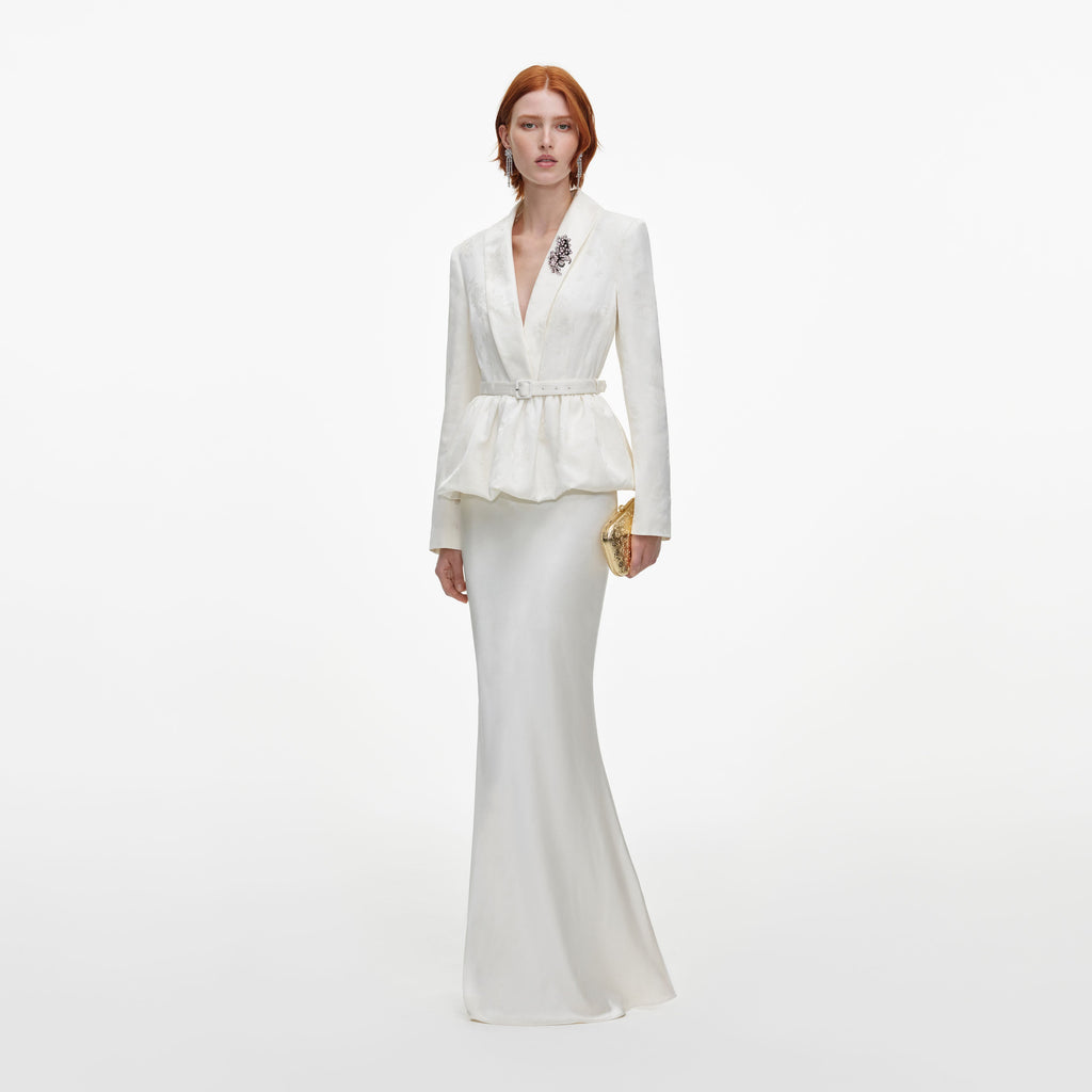 Robe longue en jacquard ajustée Crème - Crème