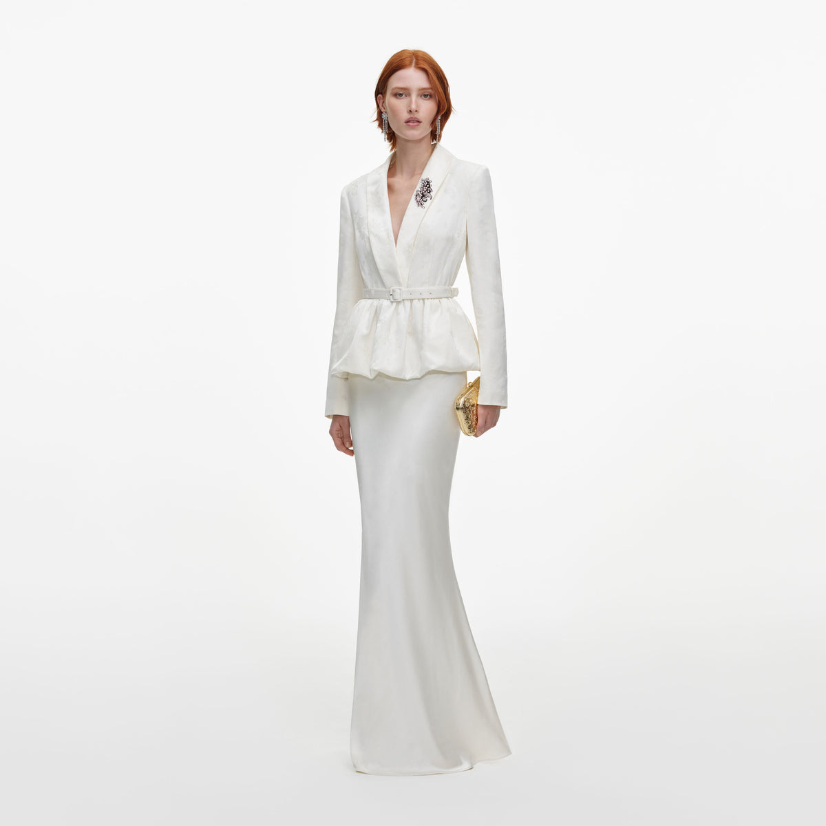 Robe longue en jacquard ajustée Crème - Crème