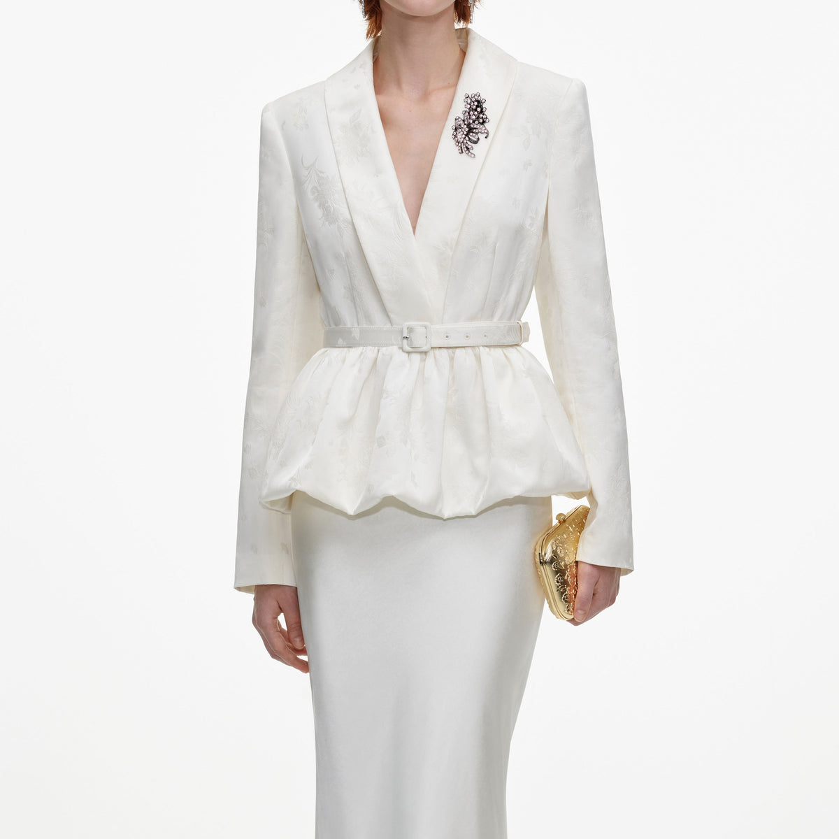 Robe longue en jacquard ajustée Crème - Crème