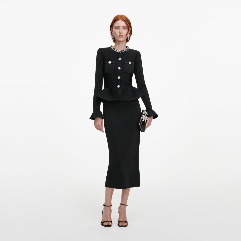 Robe mi-longue en maille à bordure de cristaux Noir - Noir