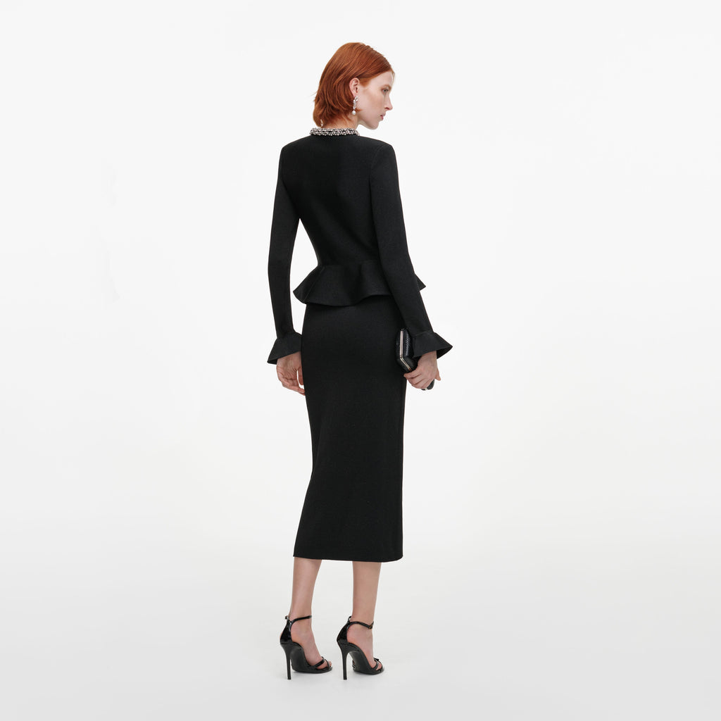 Robe mi-longue en maille à bordure de cristaux Noir - Noir