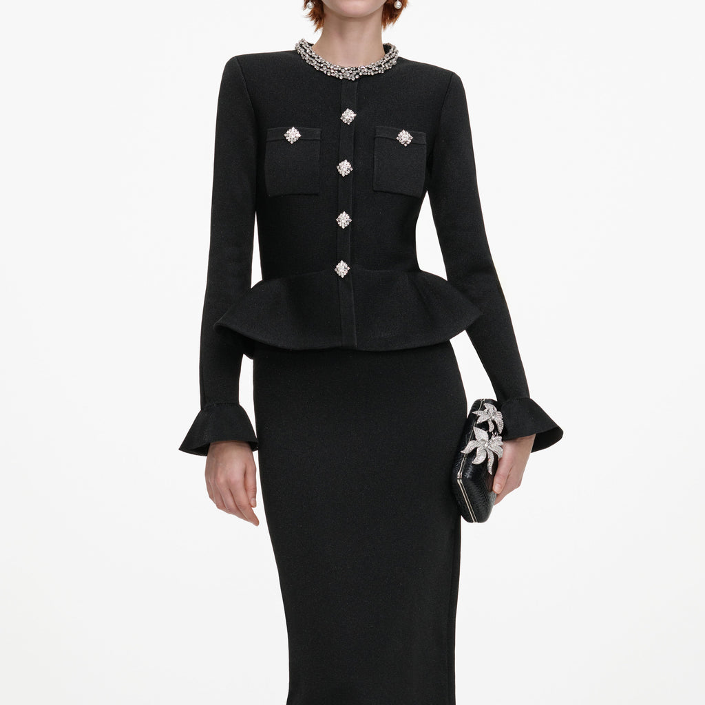 Robe mi-longue en maille à bordure de cristaux Noir - Noir