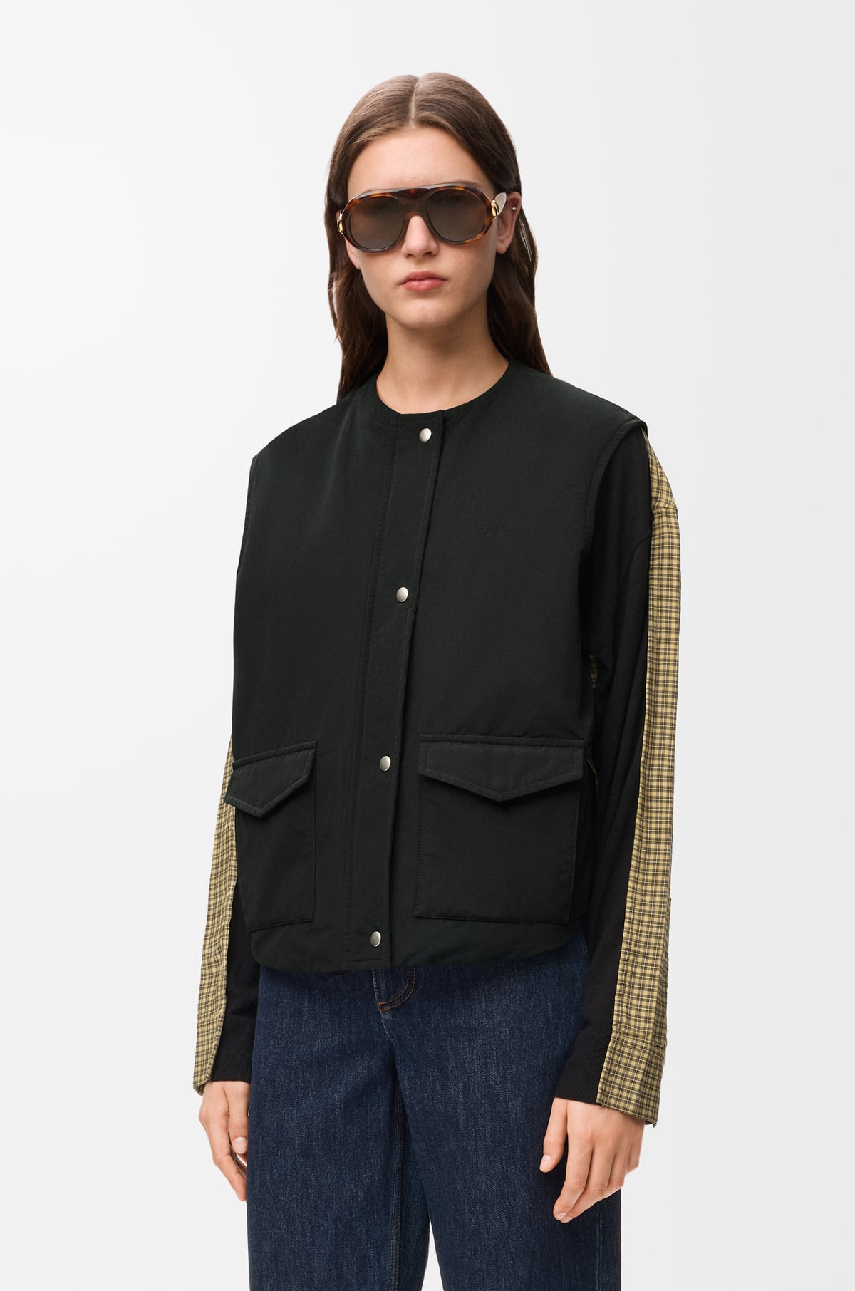 Veste sans manches en coton technique - Noir - vue 5