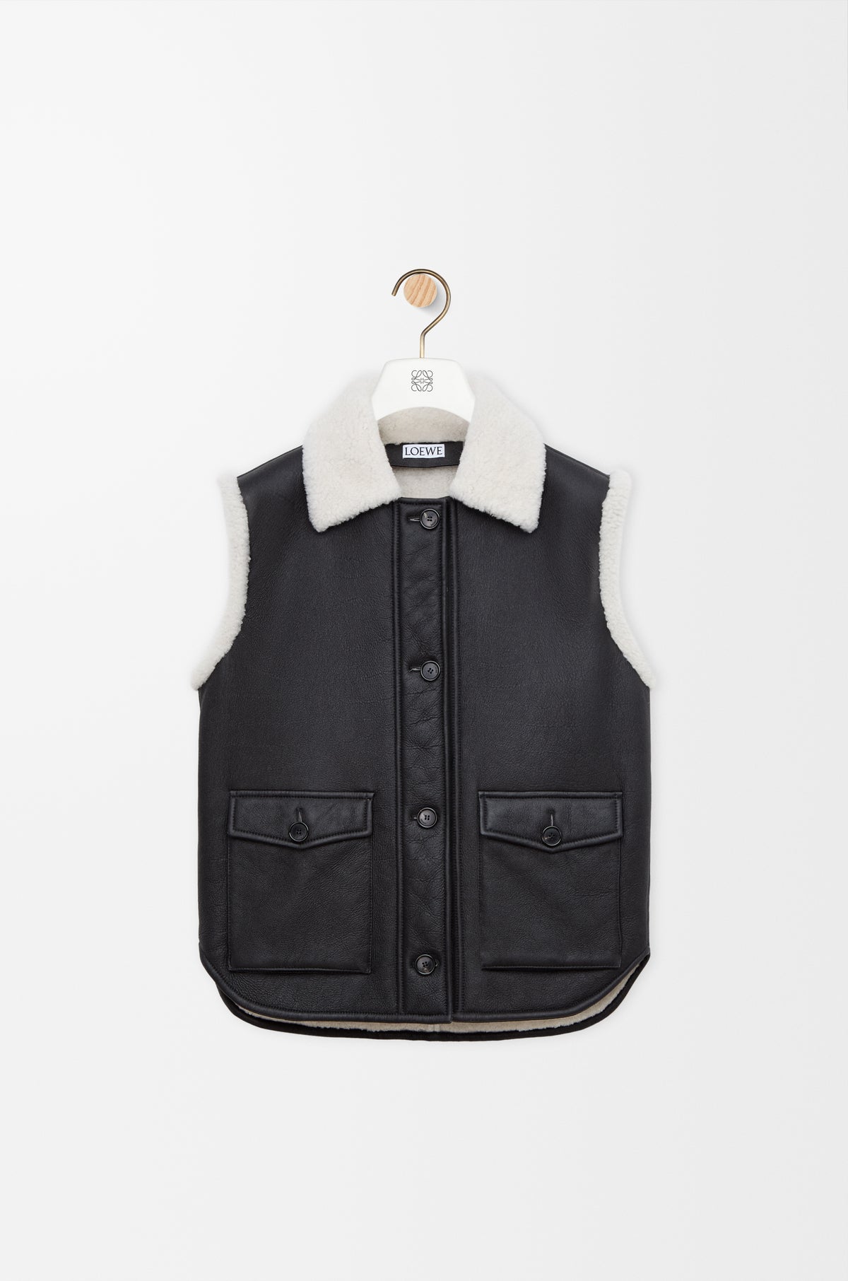 Veste sans manches en peau lainée - Noir - vue 1