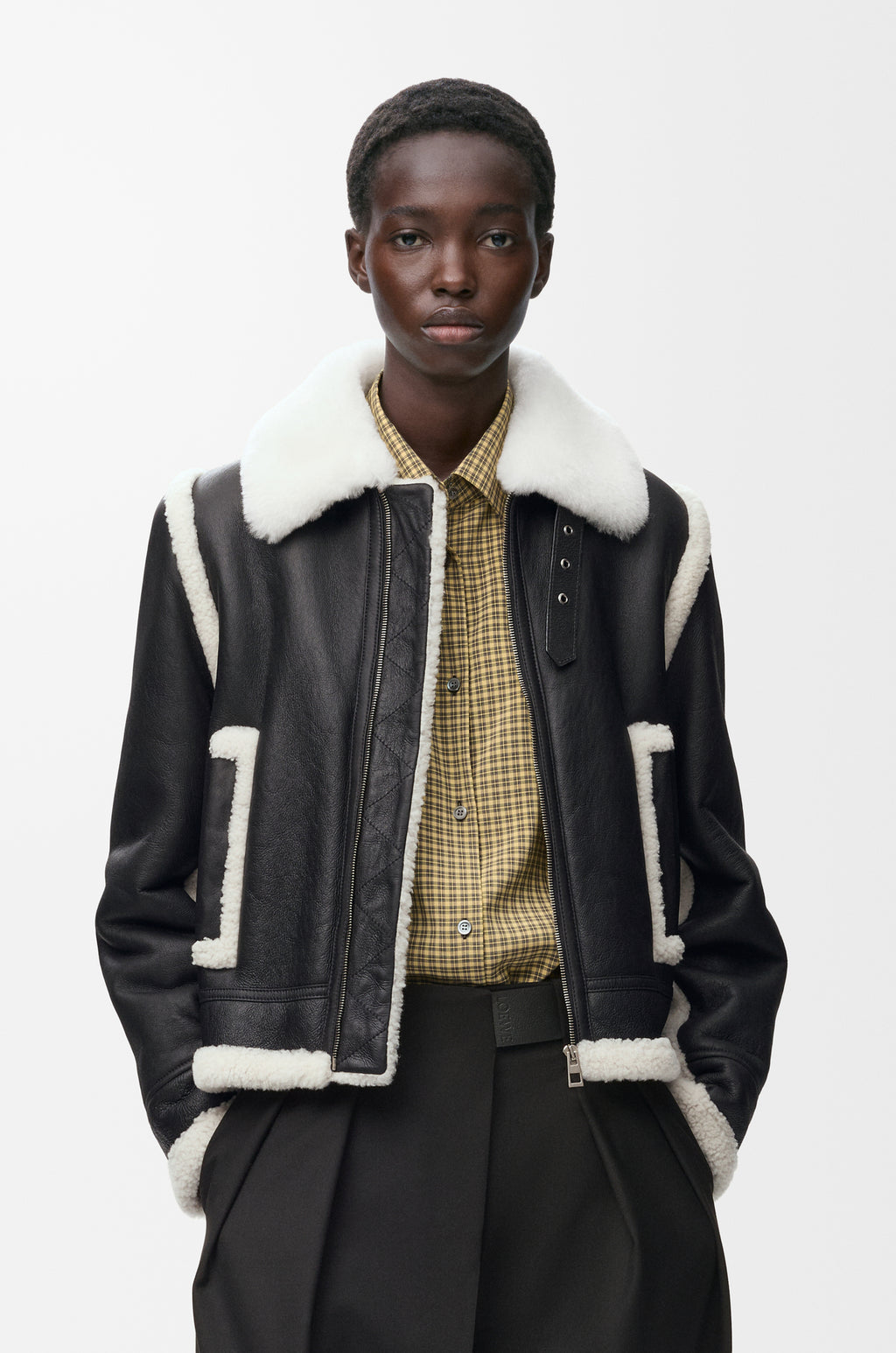 Veste en peau lainée - Noir - vue 3