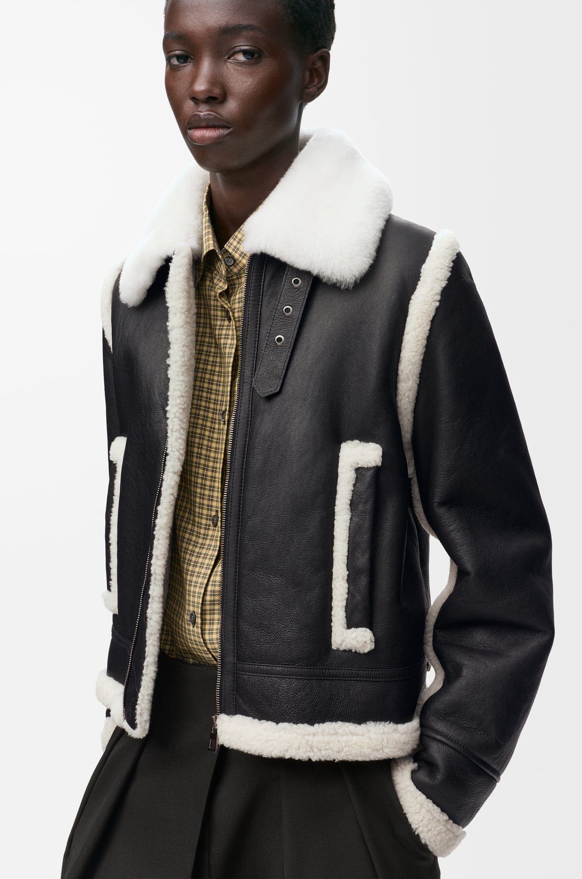 Veste en peau lainée - Noir - vue 6
