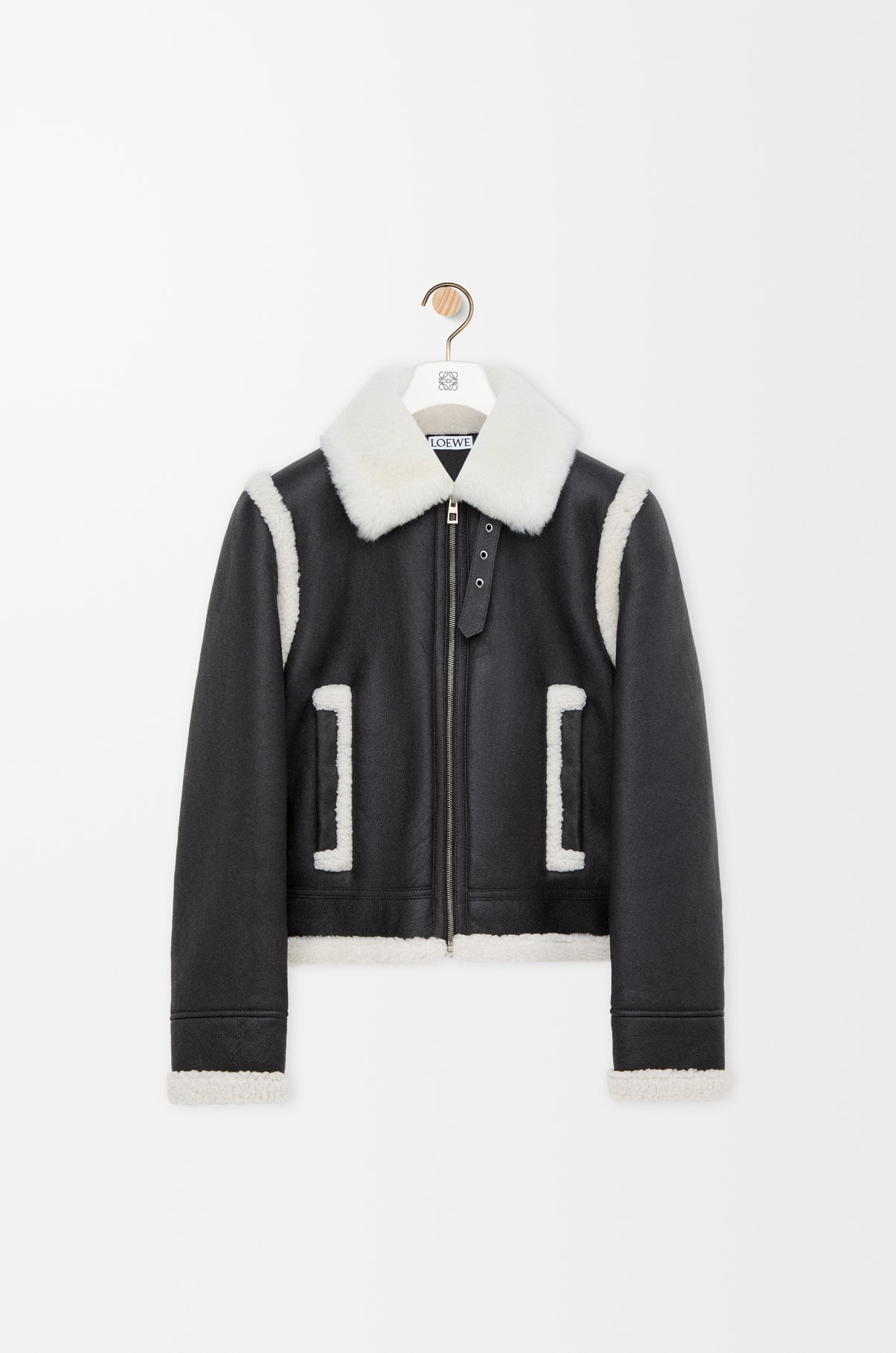 Veste en peau lainée - Noir - vue 1