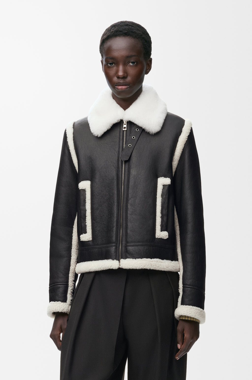 Veste en peau lainée - Noir - vue 4