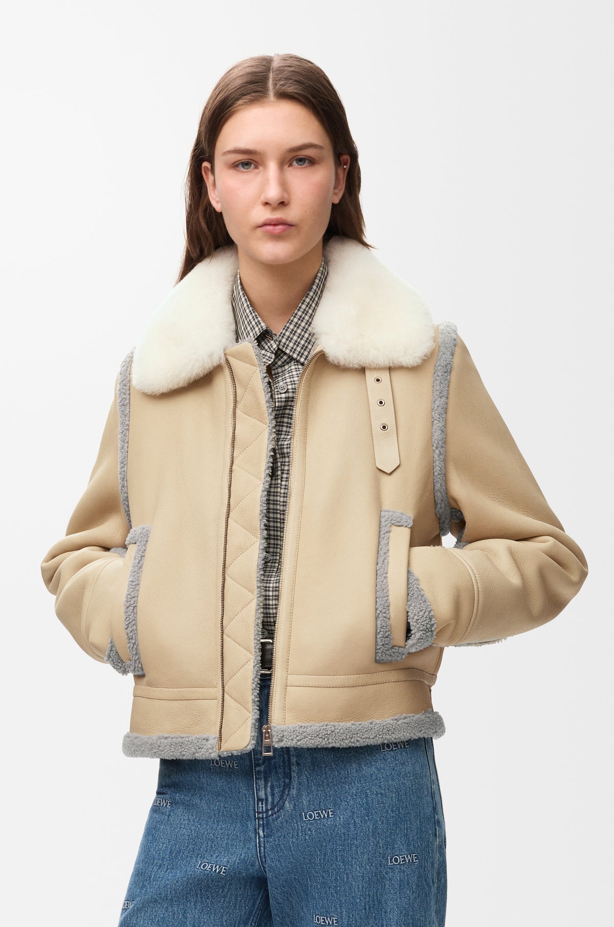 Veste en peau lainée - Beige - vue 3