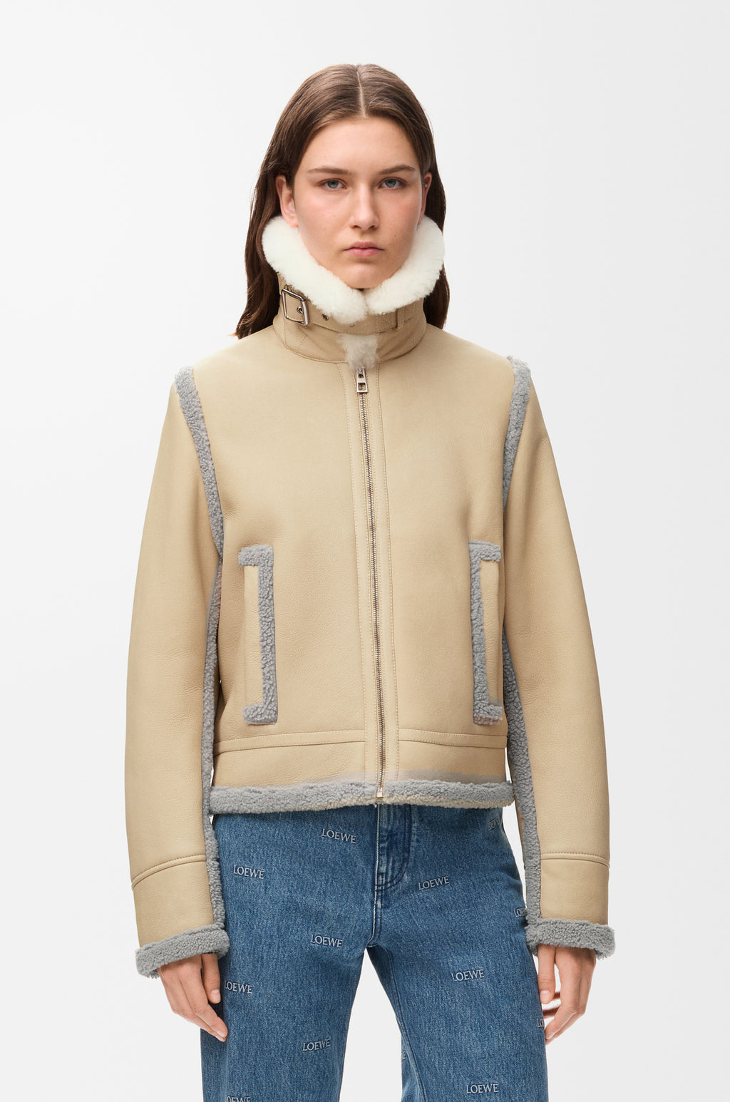 Veste en peau lainée - Beige - vue 4