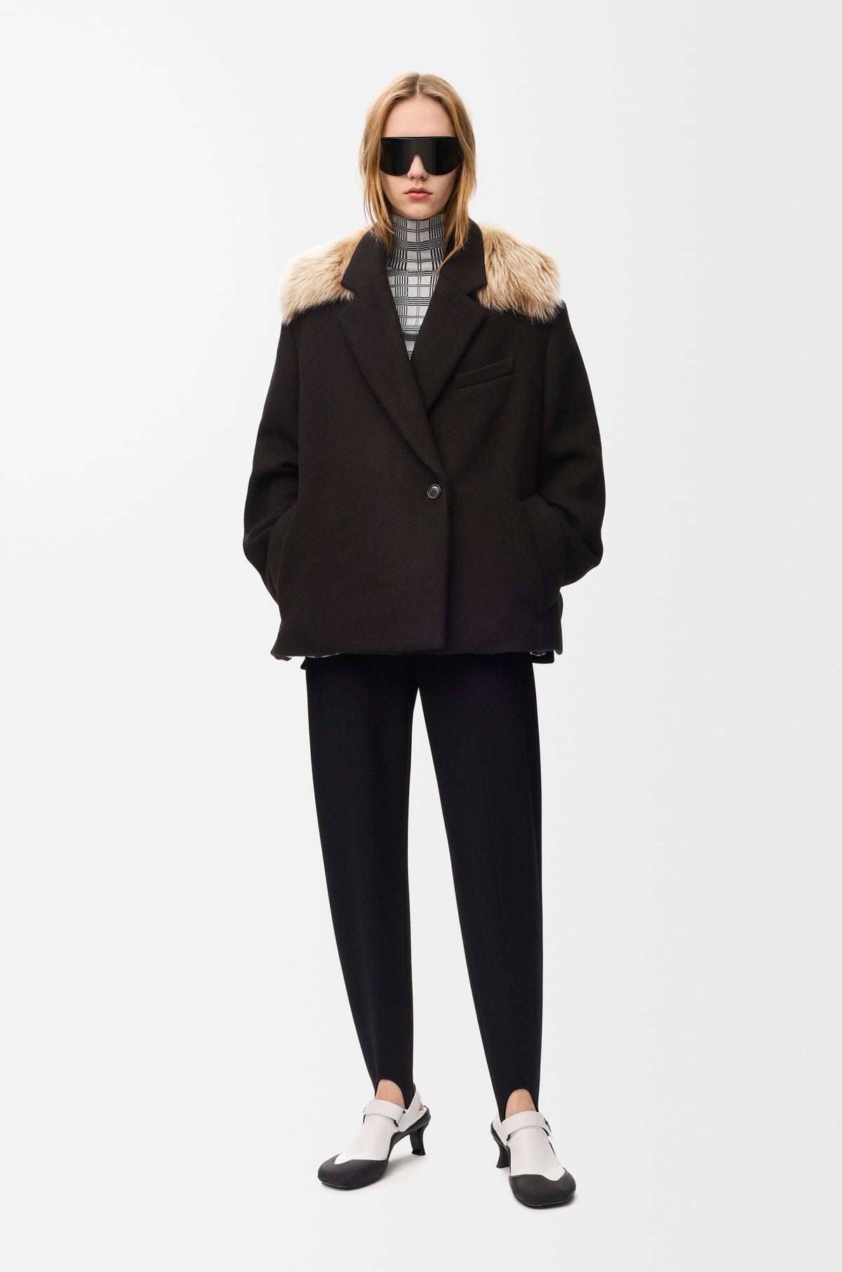 Manteau court en laine et cachemire - Noir