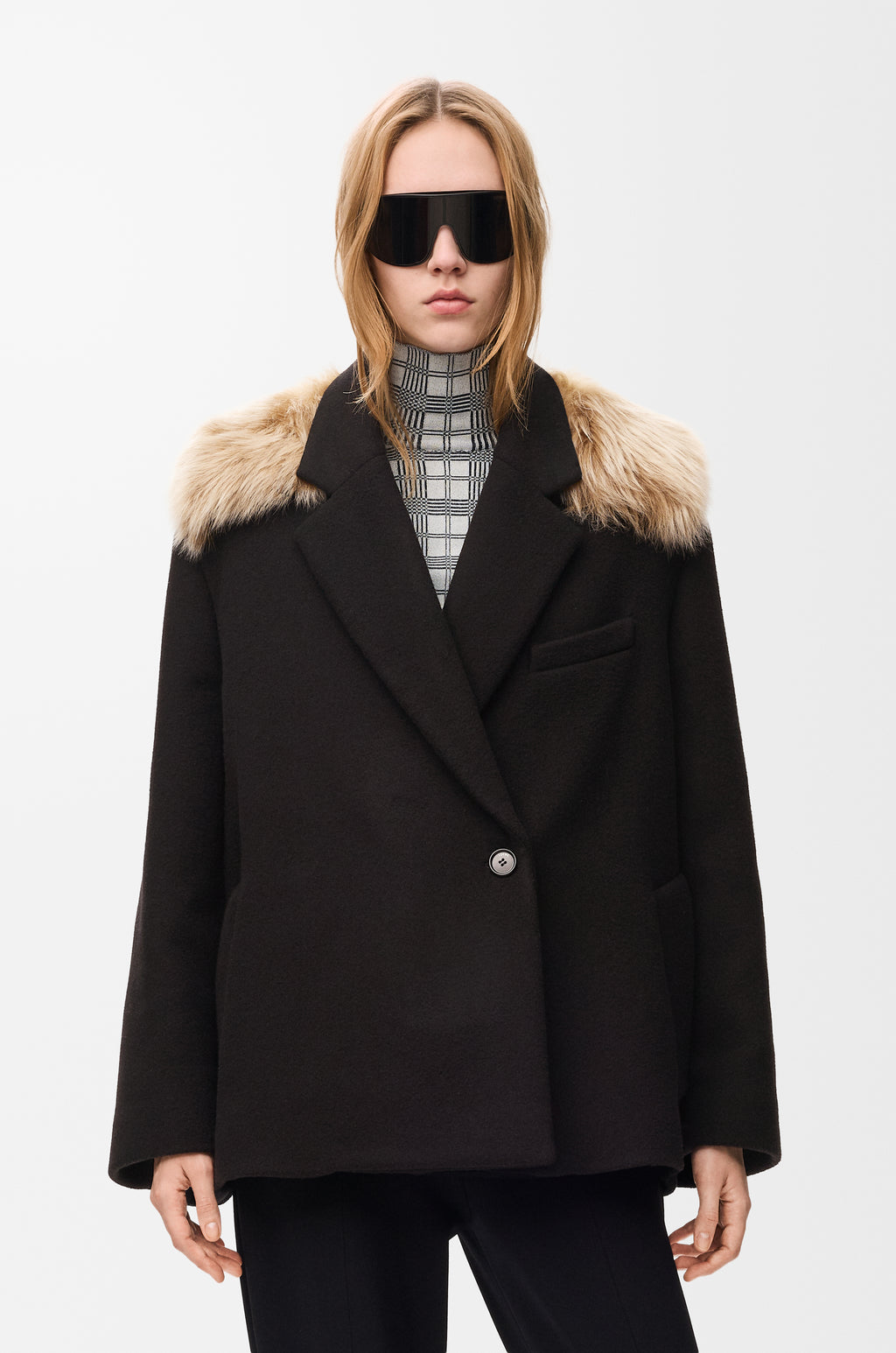 Manteau court en laine et cachemire - Noir