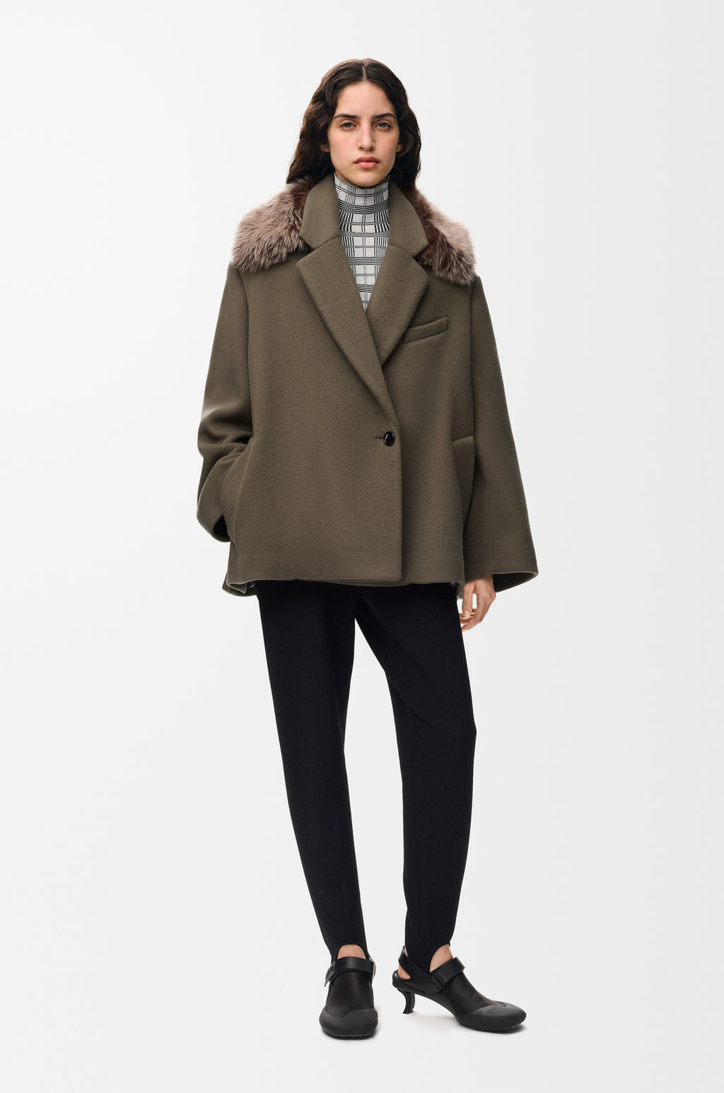 Manteau court en laine et cachemire - Gris taupe