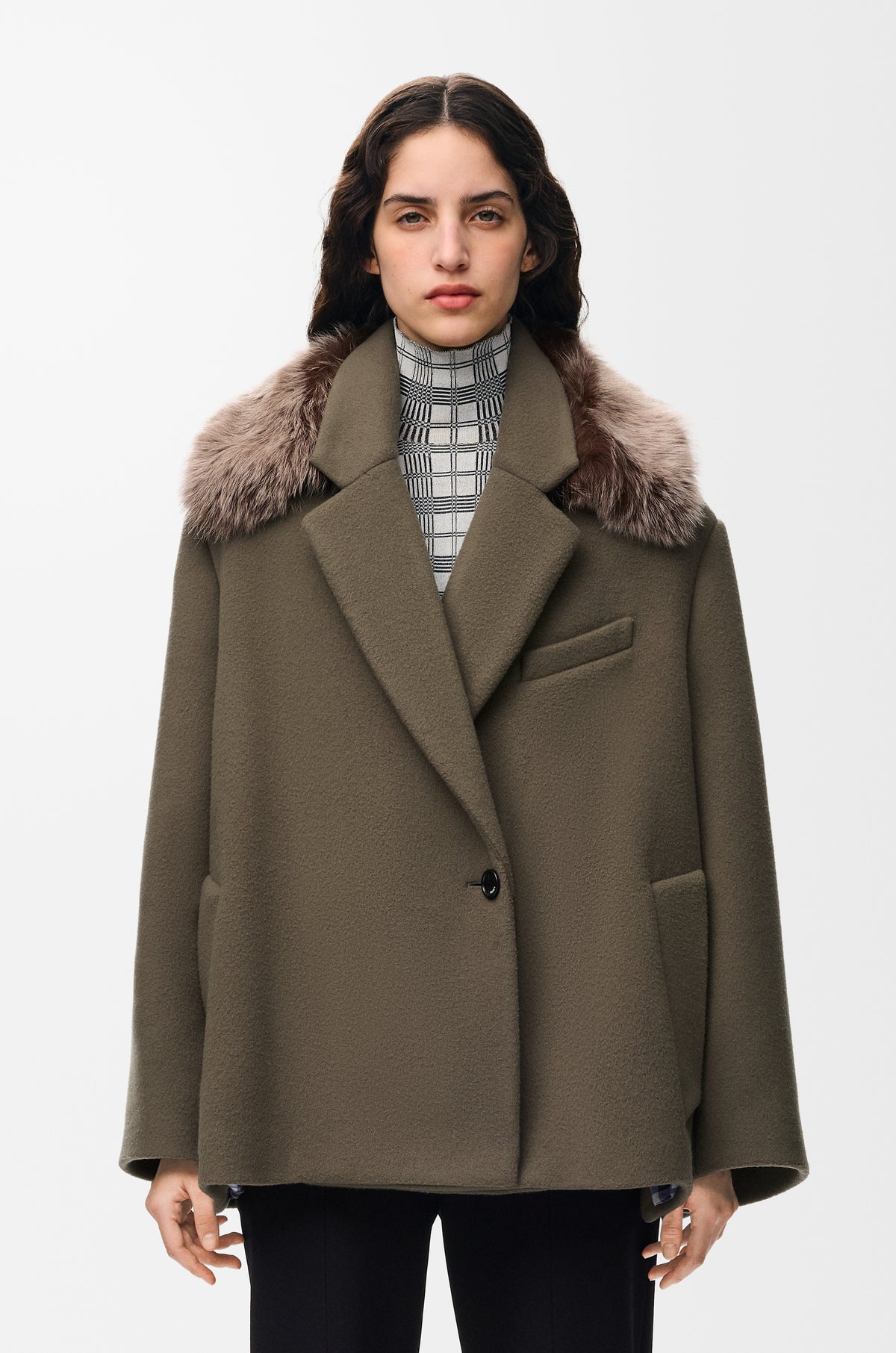 Manteau court en laine et cachemire - Gris taupe