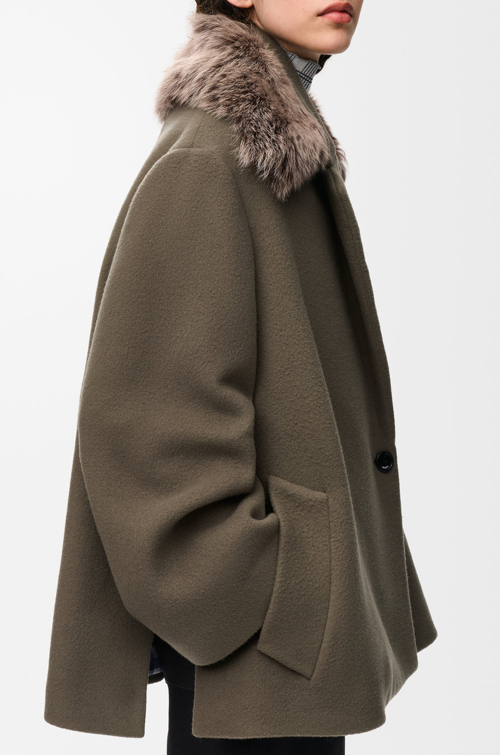 Manteau court en laine et cachemire - Gris taupe