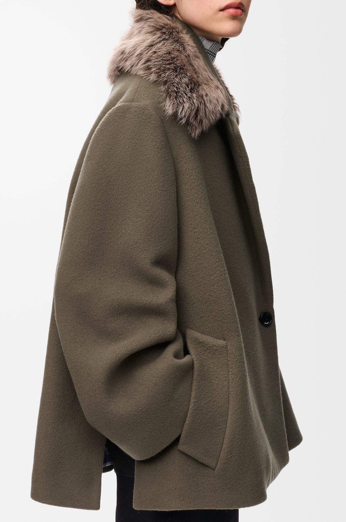 Manteau court en laine et cachemire - Gris taupe