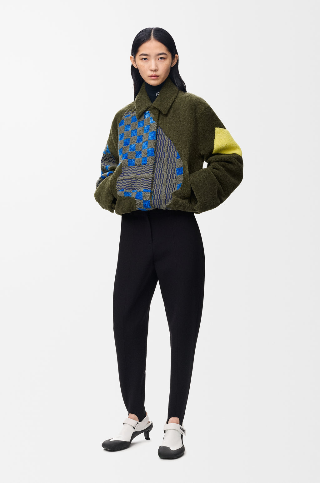 Bomber en peau lainée - Vert kaki/Multicolore