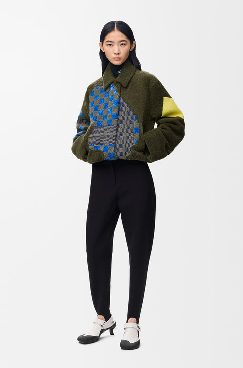 Bomber en peau lainée - Vert kaki/Multicolore