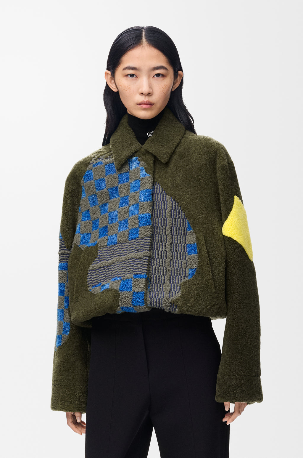 Bomber en peau lainée - Vert kaki/Multicolore