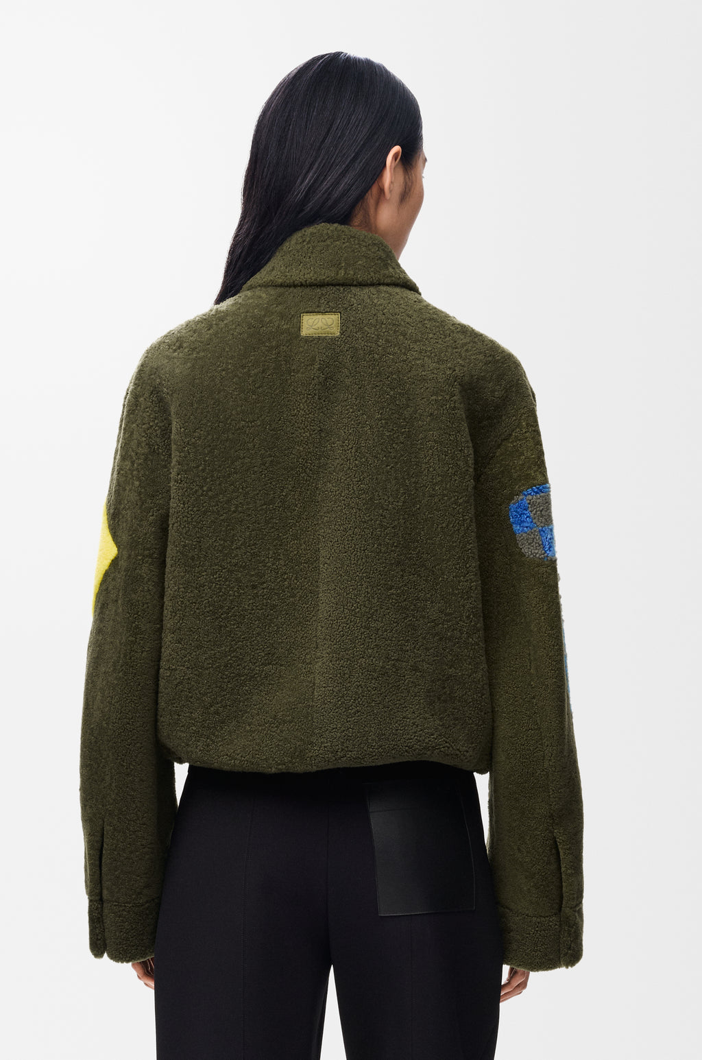 Bomber en peau lainée - Vert kaki/Multicolore