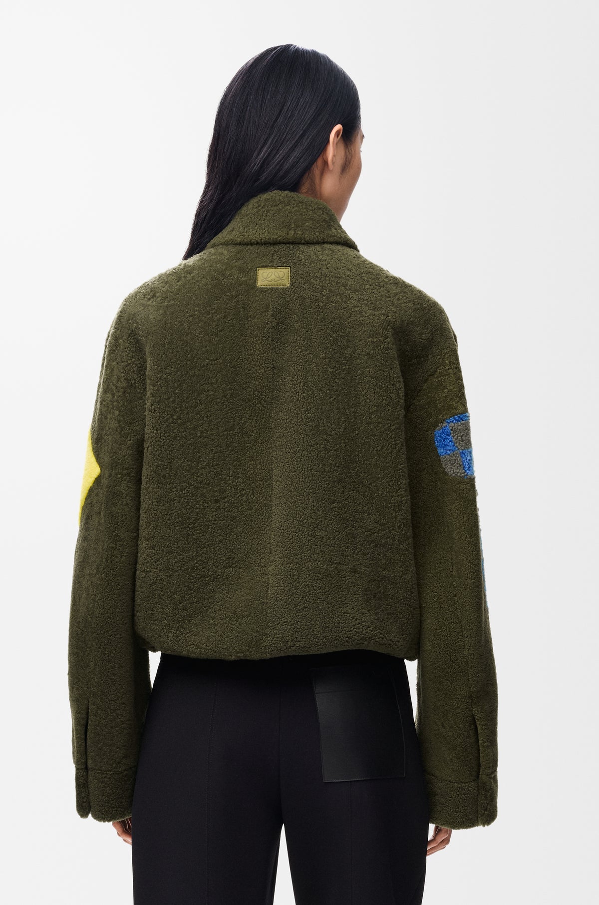 Bomber en peau lainée - Vert kaki/Multicolore