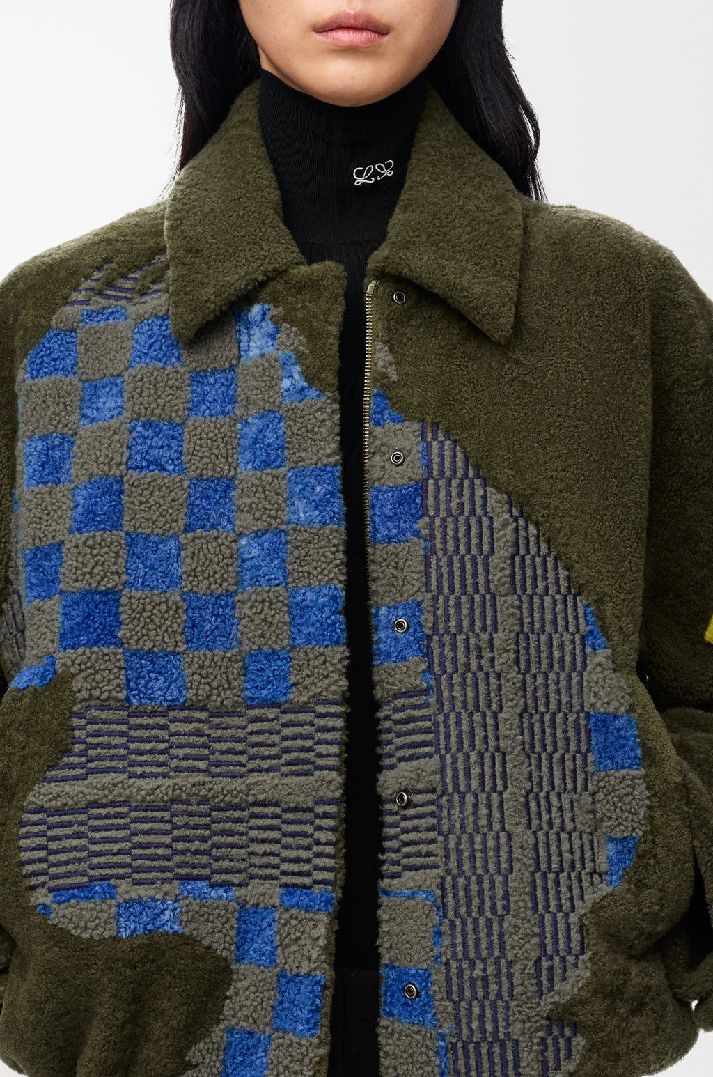 Bomber en peau lainée - Vert kaki/Multicolore
