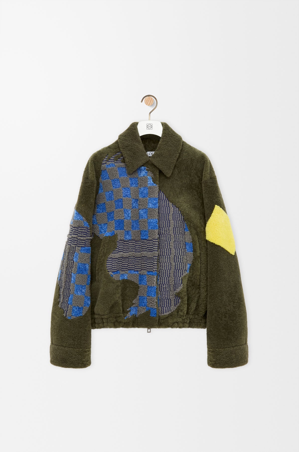 Bomber en peau lainée - Vert kaki/Multicolore