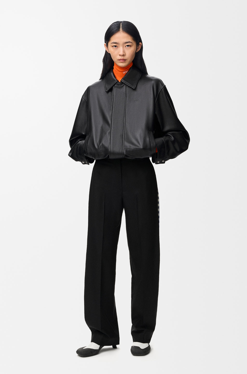 Veste à coulisse en cuir d'agneau nappa - Noir