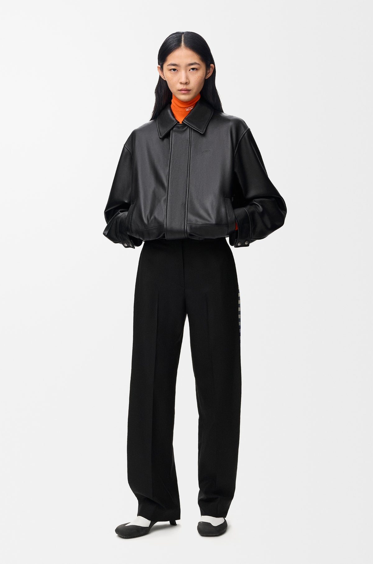 Veste à coulisse en cuir d'agneau nappa - Noir