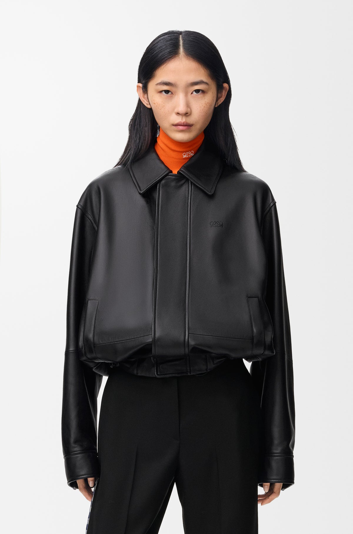 Veste à coulisse en cuir d'agneau nappa - Noir
