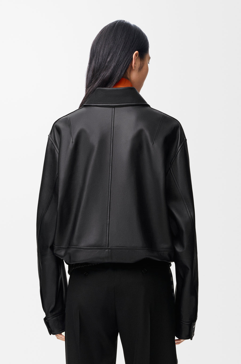 Veste à coulisse en cuir d'agneau nappa - Noir