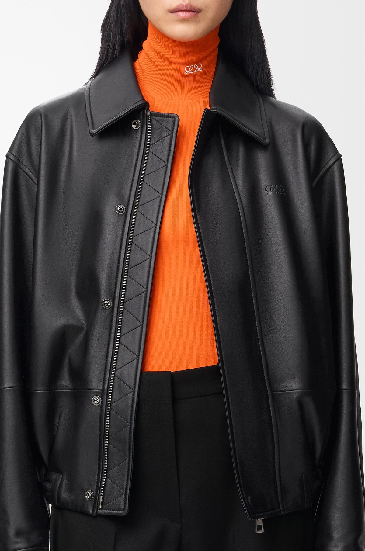 Veste à coulisse en cuir d'agneau nappa - Noir