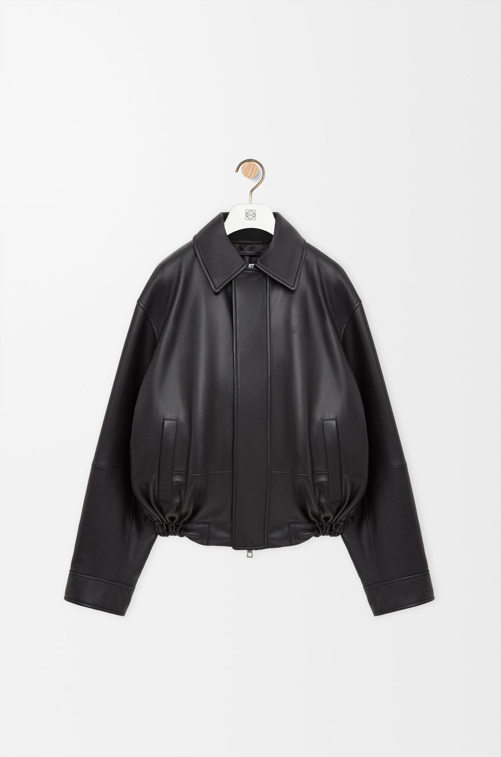 Veste à coulisse en cuir d'agneau nappa - Noir