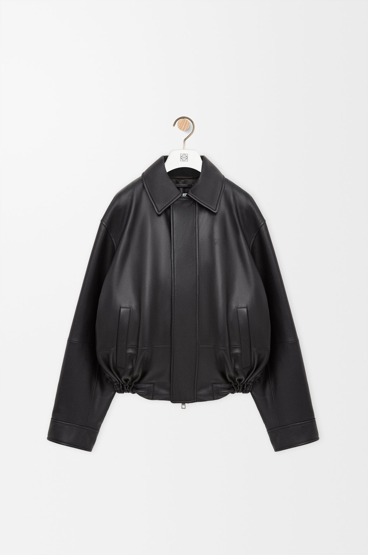 Veste à coulisse en cuir d'agneau nappa - Noir