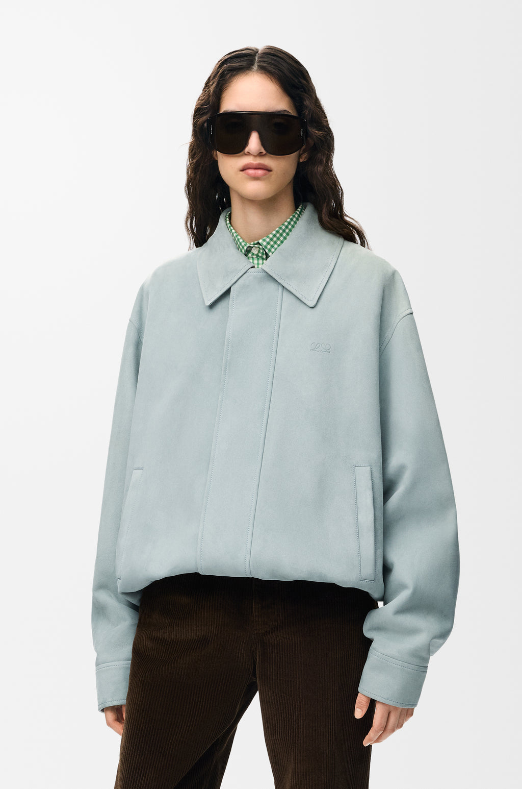 Veste à coulisse en agneau velours - Bleu gris