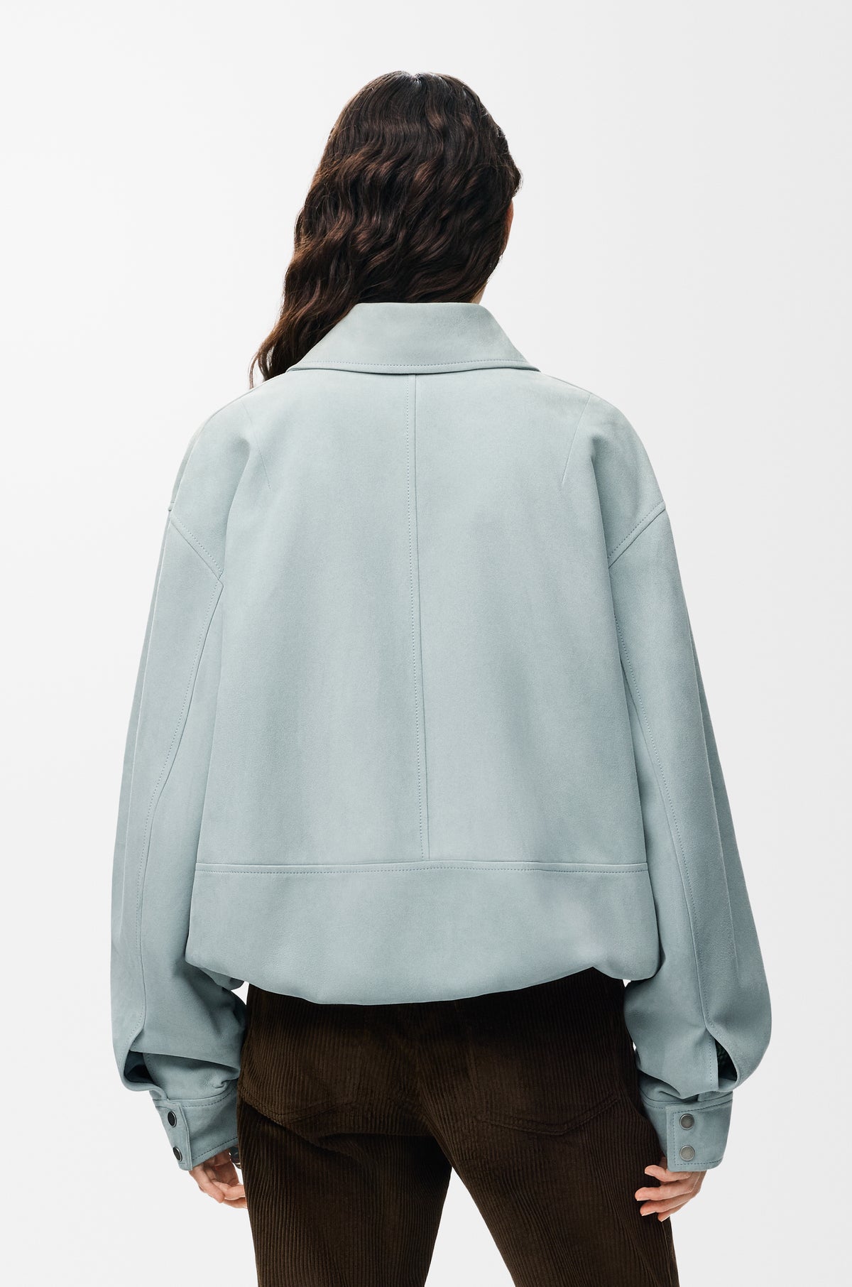 Veste à coulisse en agneau velours - Bleu gris