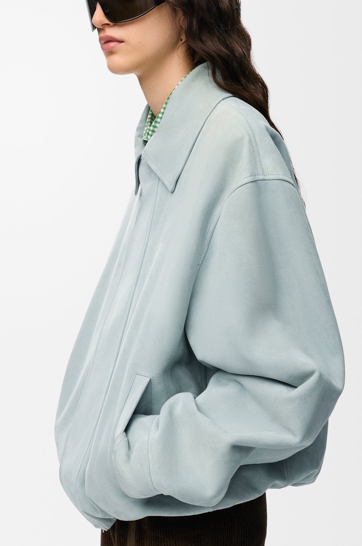 Veste à coulisse en agneau velours - Bleu gris