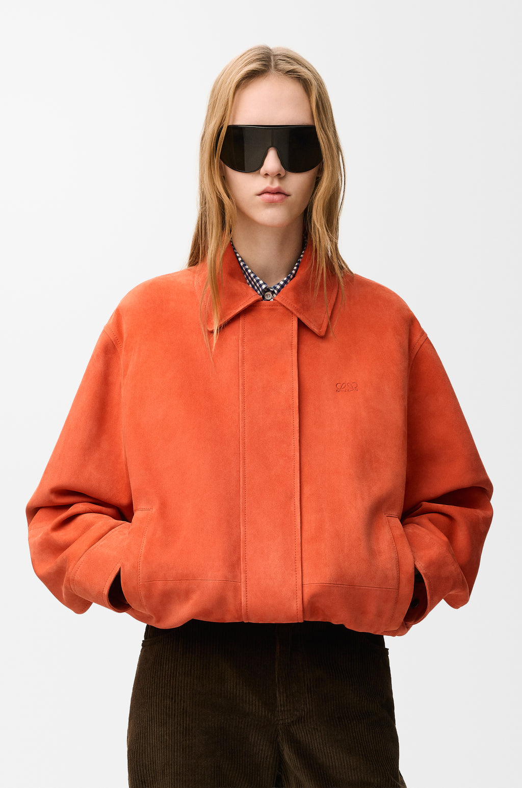Veste à coulisse en agneau velours - Orange