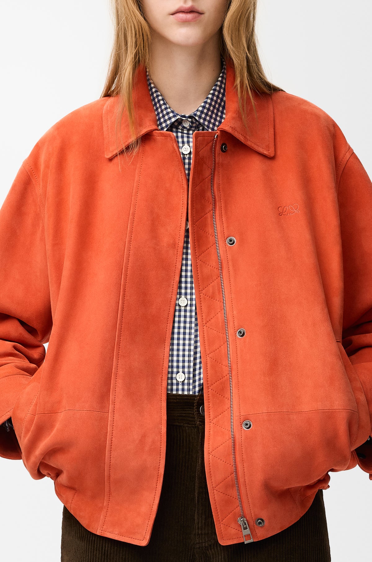 Veste à coulisse en agneau velours - Orange