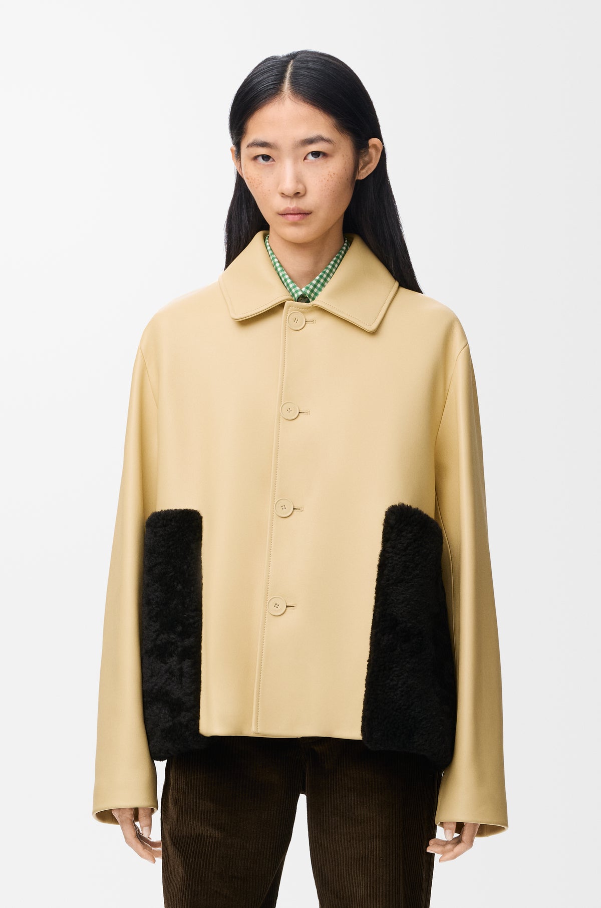 Veste en cuir d'agneau nappa - Jaune Clair - vue 3