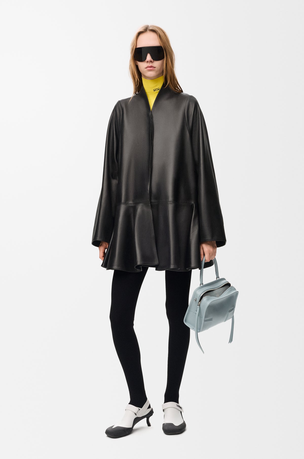 Manteau court en cuir d'agneau nappa - Noir