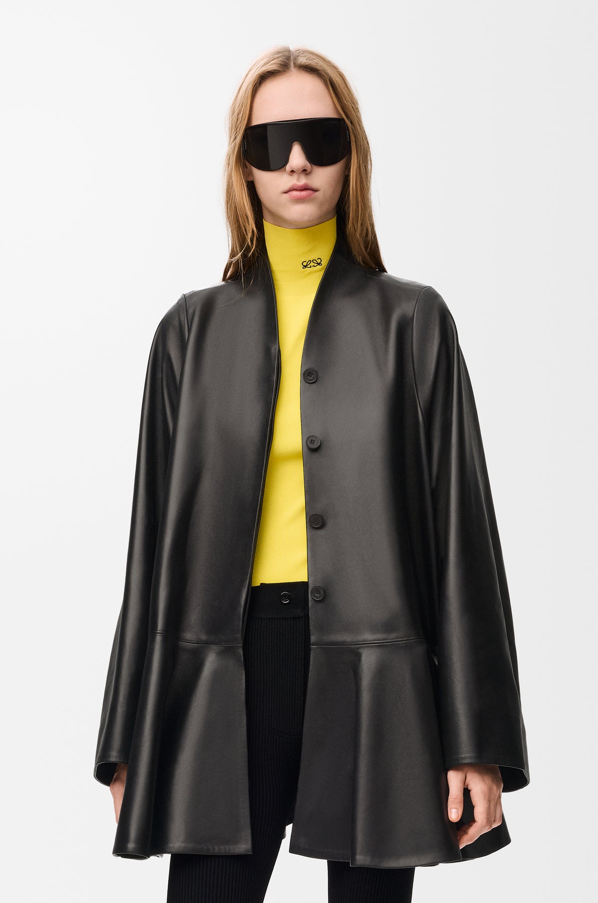 Manteau court en cuir d'agneau nappa - Noir